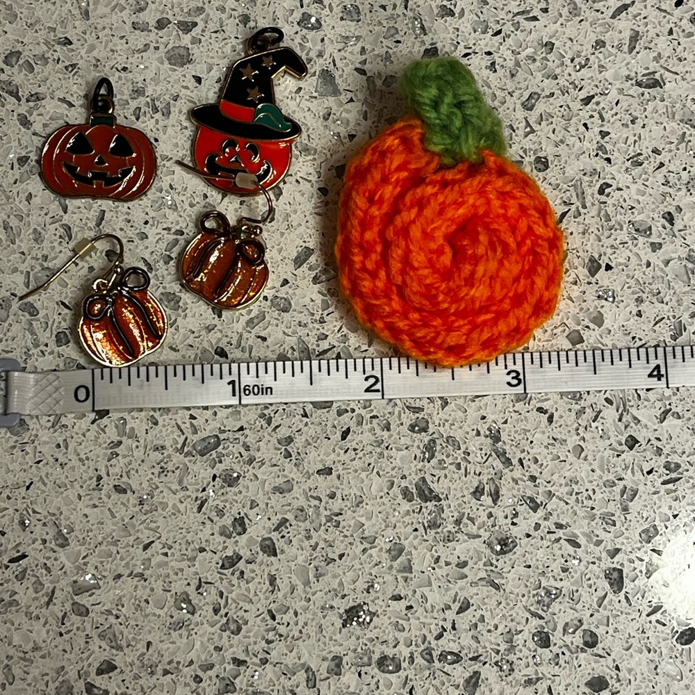 Pumpkin Earrings, Charms, and Brooch Set